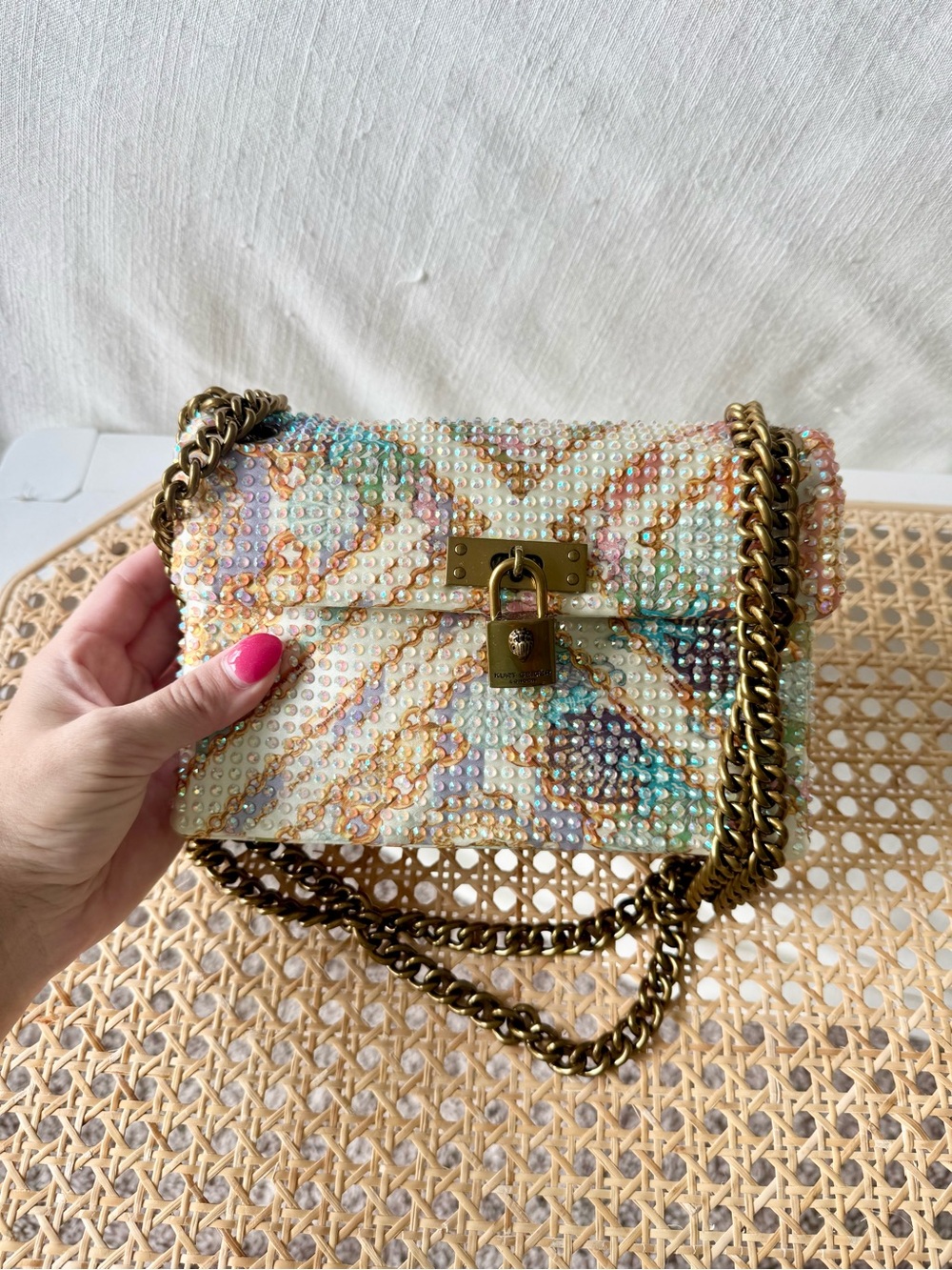 Kurt Geiger Shell Print & Crystal Pastel Multicolor Chain Crossbody